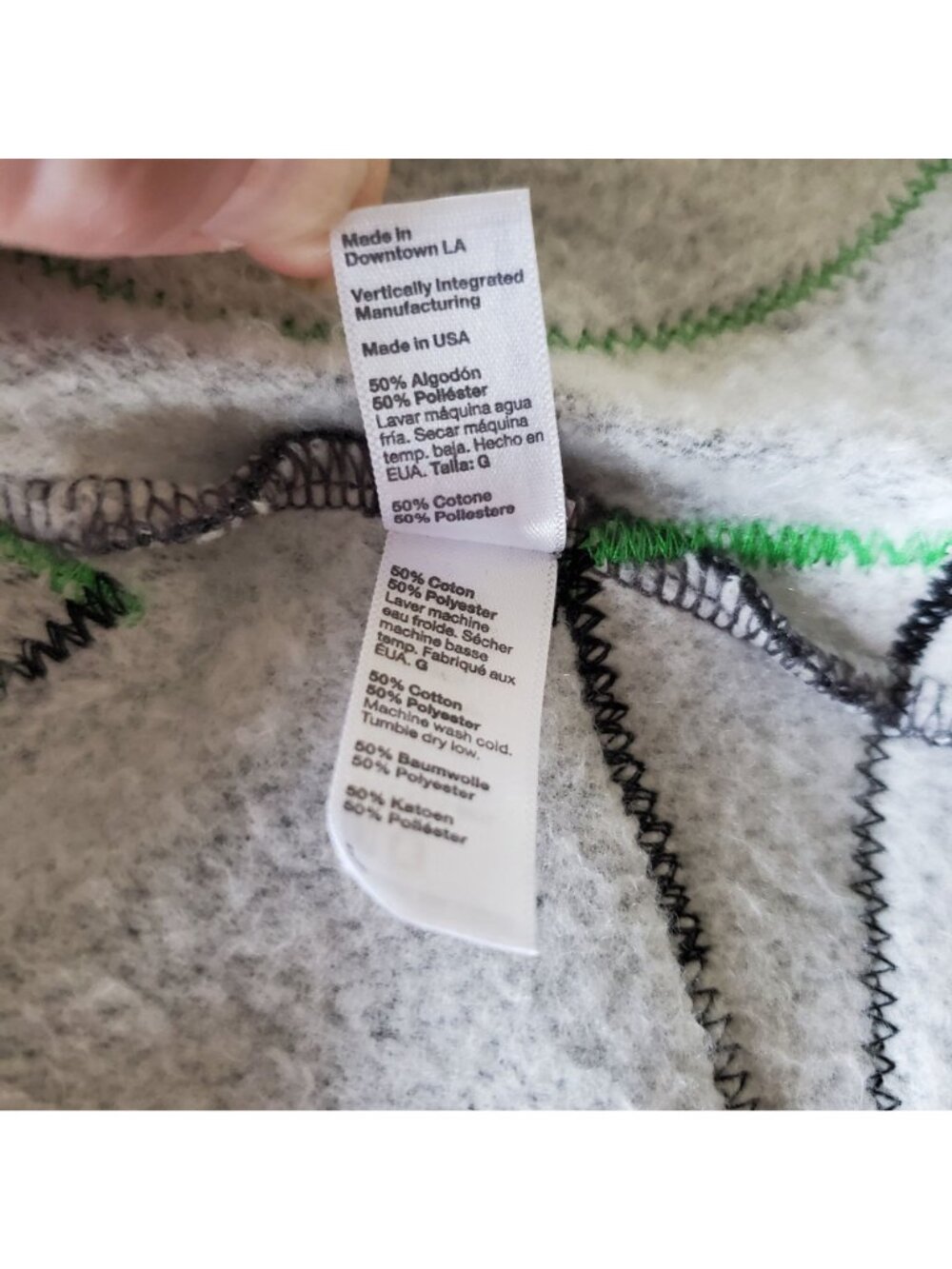 American Apparel Gray Zip Hoodie Burlap Sunburst Sun Ray Patchwork Size L Large - Picture 6 of 12